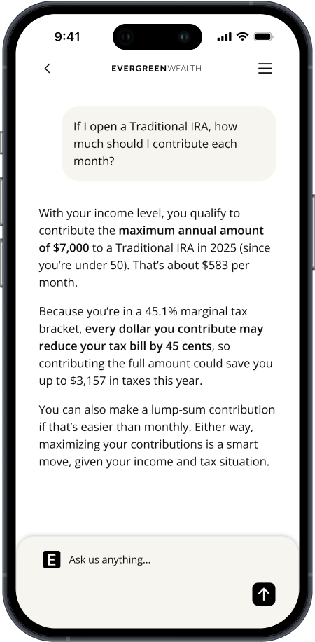 Mobile phone displaying Evergreen Wealth app