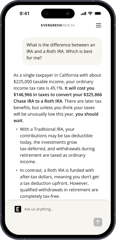 Mobile phone displaying Evergreen Wealth app