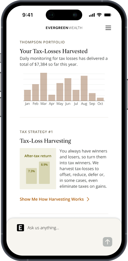 Mobile phone displaying Evergreen Wealth app